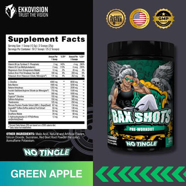 Bax Shots Preworkout - Green Apple (Zero Tingle)
